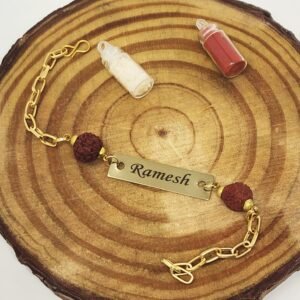 Personalised Two-Bead Rudraksha Rakhi with Name & Roli-Chawal