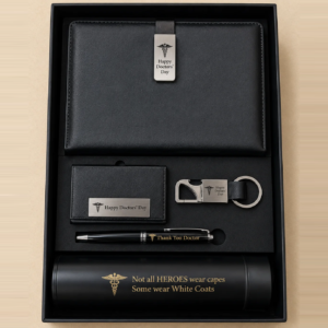 Personalised Doctors' Day 5-Piece Gift Set — Diary, Card Holder, Keychain, Pen & Bottle