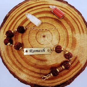 Personalised Rudraksha Gold-Chain Rakhi with Roli-Chawal | Name Engraved