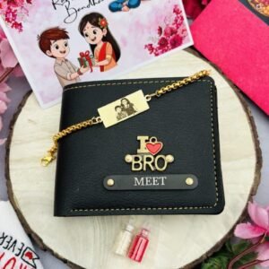 Personalised Eye / Sketch Rakhi Combo for Brother – Name Wallet, Custom Eye-Print or Sketch Engraved Rakhi, Roli Chawal & Greeting Card