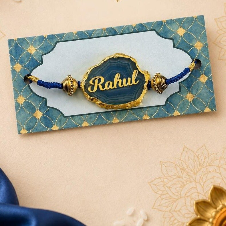 Personalised Agate Stone Rakhi with Name – Natural Stone Rakhi on Designer Card for Brother - Image 2