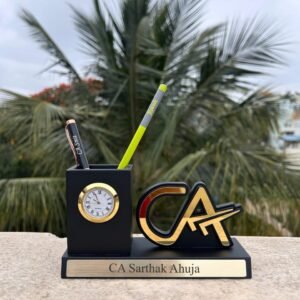 Personalised CA Pen Stand with Name & Clock – Chartered Accountant Desk Organiser | CA Gift (3.5 x 5 inch)
