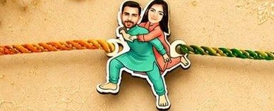 Personalised caricature couple rakhi Model 1 piggyback design with photo face on MDF