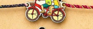 Personalised caricature couple rakhi Model 3 bicycle ride design with photo face on MDF