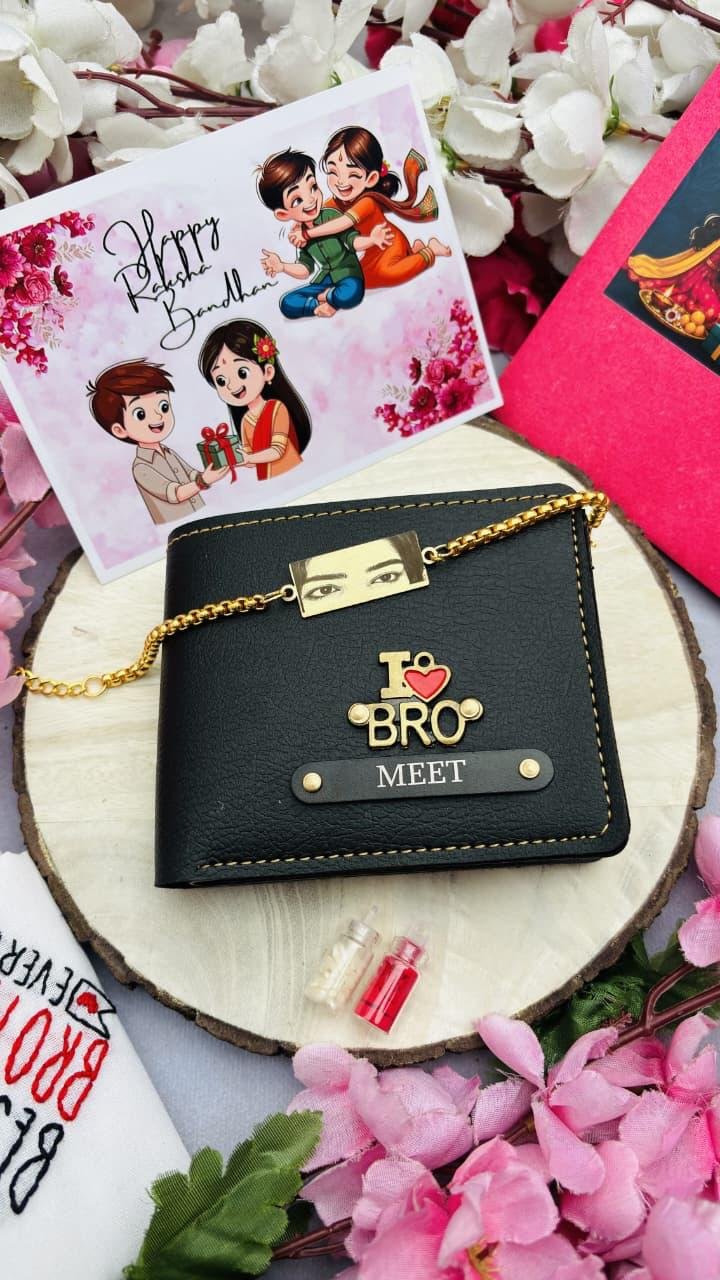 Personalised Eye / Sketch Rakhi Combo for Brother – Name Wallet, Custom Eye-Print or Sketch Engraved Rakhi, Roli Chawal & Greeting Card - Image 2