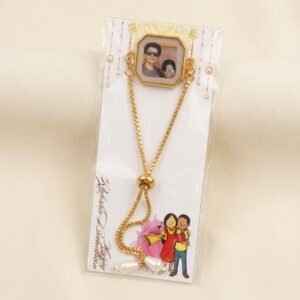 Personalised Photo Rakhi for Brother – Resin Set Photo Frame Rakhi with Adjustable Gold-Tone Chain — gift-ready presentation suitable for special occasions