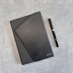 Personalised Windsor Diary & Pen Set – A5 Black Leather Notebook with Name or Photo — gift-ready presentation suitable for special occasions