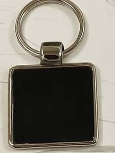 Personalised Square Metal Logo Keychain (Black Insert, Silver) — Corporate Bulk Gift
