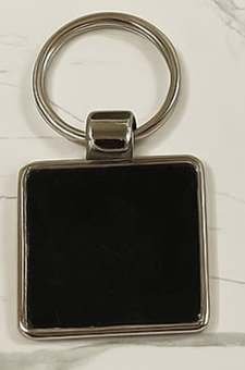 Personalised Square Metal Logo Keychain (Black Insert, Silver) — Corporate Bulk Gift