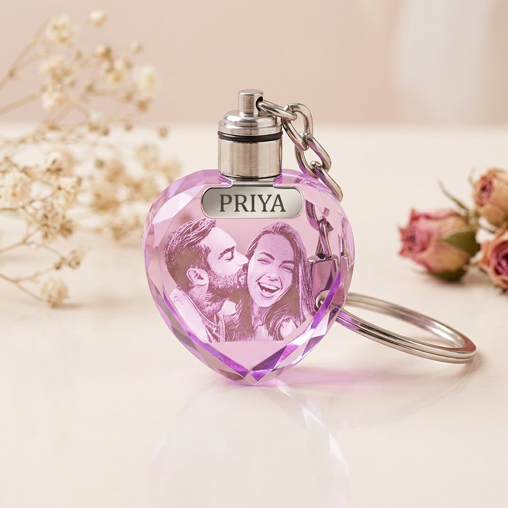 Personalised heart crystal keychain engraved with a name