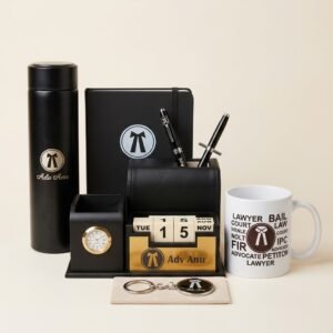 Personalised Advocate Desk Combo – Diary, Pen Stand, Bottle, Mug & Keychain — close-up detail view showing personalisation and craftsmanship