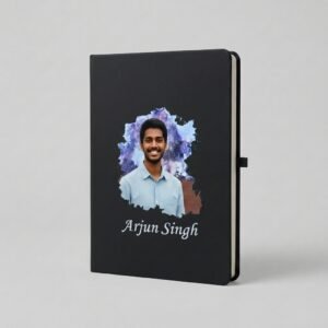 Personalised colour photo diary with name in black hardcover, printed photo and name on the cover
