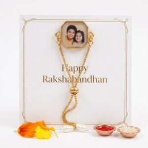 Personalised Photo Rakhi for Brother – Resin Set Photo Frame Rakhi with Adjustable Gold-Tone Chain — gift-ready presentation suitable for special occasions