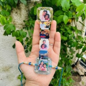 Personalised Resin Ladder Magnet Rakhi – Opens to Reveal 6 Photos, with Name — close-up detail view showing personalisation and craftsmanship