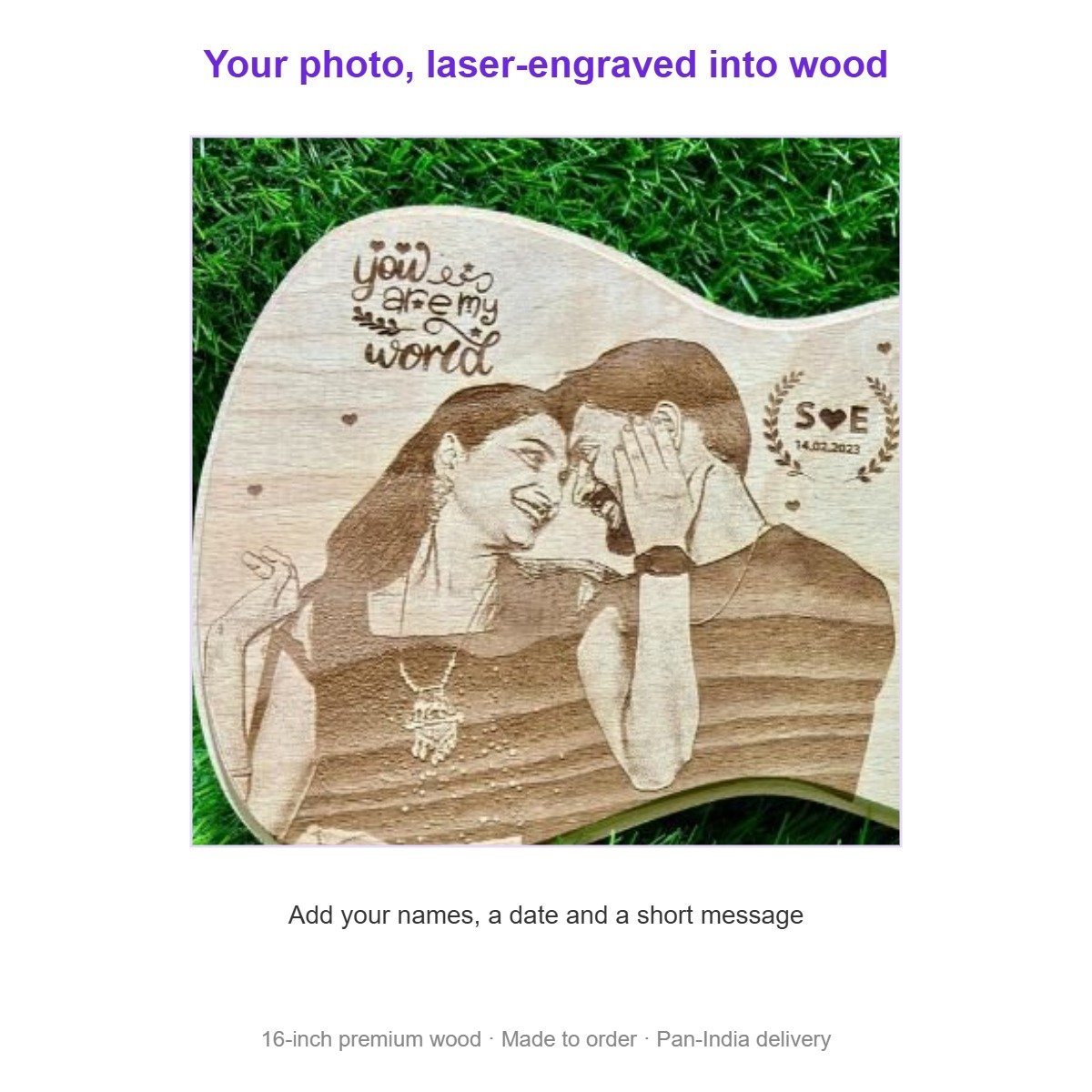Personalized Wooden Guitar with Couple Image | Birthday Anniversary Wedding Gift for Couple Husband Wife - Image 2