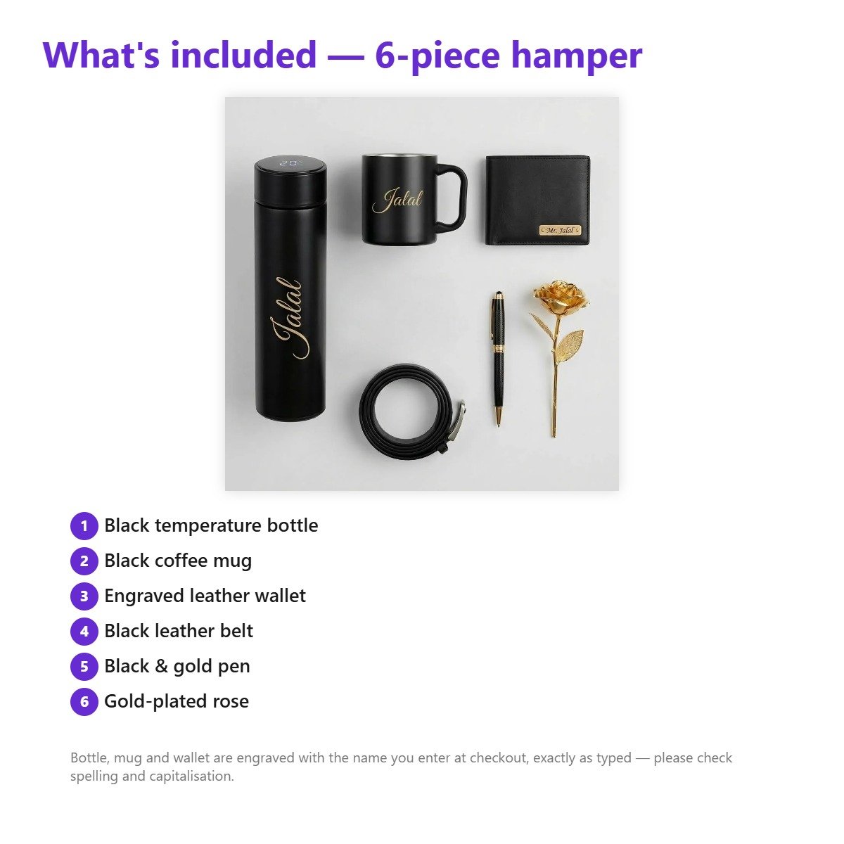 Personalised Men's Bottle, Mug, Wallet & Belt Gift Hamper — What's Included