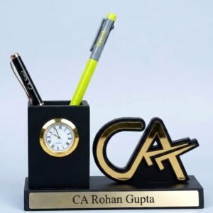 Personalised CA Pen Stand with Name & Clock – Chartered Accountant Desk Organiser | CA Gift (3.5 x 5 inch)