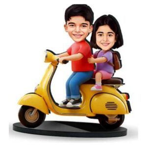 Family Caricature Standee – Siblings on Scooter design