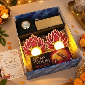 Diwali Gift Hamper – Magnetic Diary, Pen & Chocolate Gift Set — lifestyle photo in real gifting setting