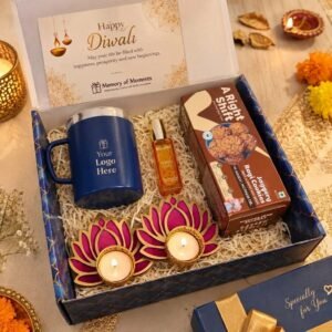 Diwali Gift Hamper – Metal Mug, Perfume & Jaggery Cookies — gift-ready presentation suitable for special occasions