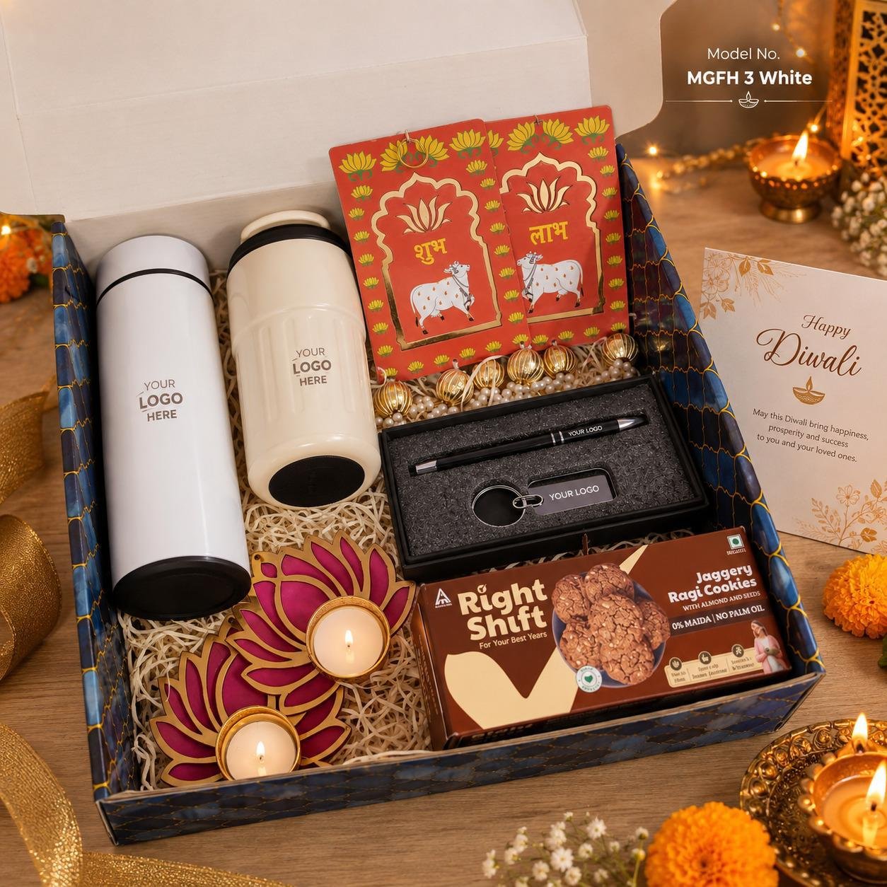 Diwali Gift Hamper – Steel Bottle with Dry Fruits & Diwali Wall Hanging