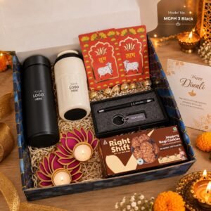 Diwali Corporate Hamper – Temp Bottle, Coffee Mug, Pen & Jaggery Cookies Gift Set