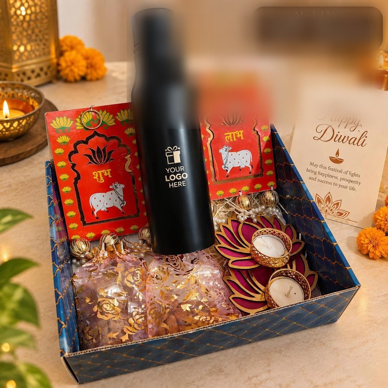 Diwali Gift Hamper – Sleek Steel Bottle with Dry Fruits & Diwali Wall Hanging