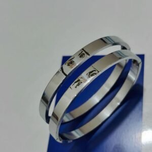 Pair of stainless steel kada bangles engraved with a photo of eyes