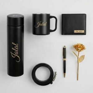 Personalised Men's Bottle, Mug, Wallet, Antique Clock & Belt Gift Hamper — gift-ready presentation suitable for special occasions