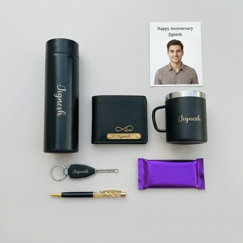 Personalised Men's Wallet, Bottle & Chocolate Gift Hamper – personalised with your name