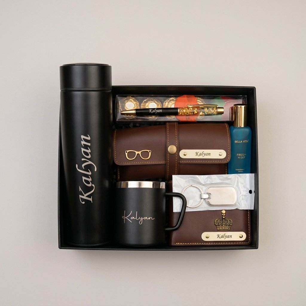 Personalised Men's Wallet, Temperature Bottle & Watch Gift Hamper — gift-ready presentation suitable for special occasions