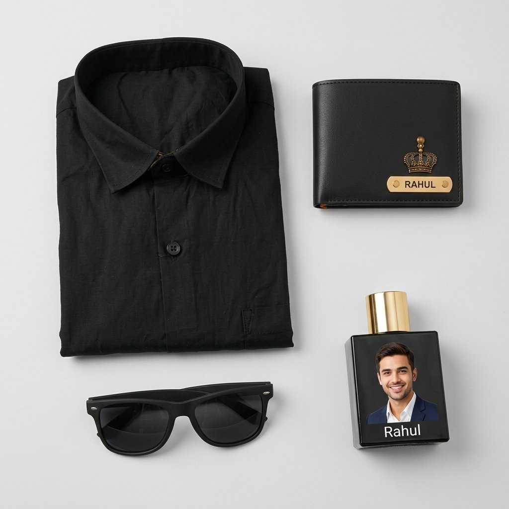 Personalised Shirt Hamper with Wallet & Sunglasses – personalised with your name