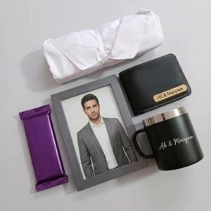 Personalised Shirt, Name Mug, Wallet, Chocolate & Frame hamper – personalised with your name