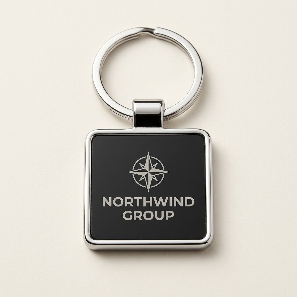 Personalised Square Metal Logo Keychain (Black Insert, Silver) — Corporate Bulk Gift — gift-ready presentation suitable for special occasions