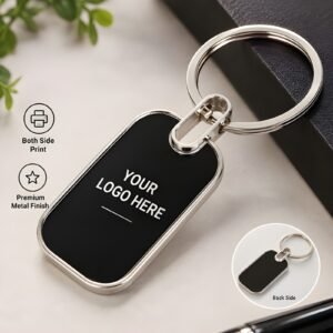 Metal Keychain with Name & Logo – Black
