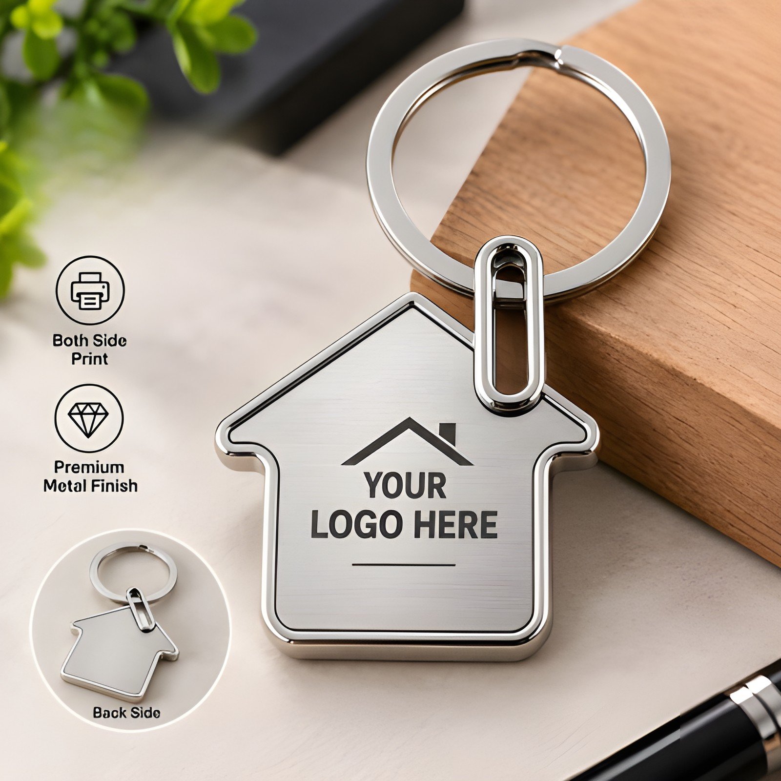 House Keychain with Name – Silver