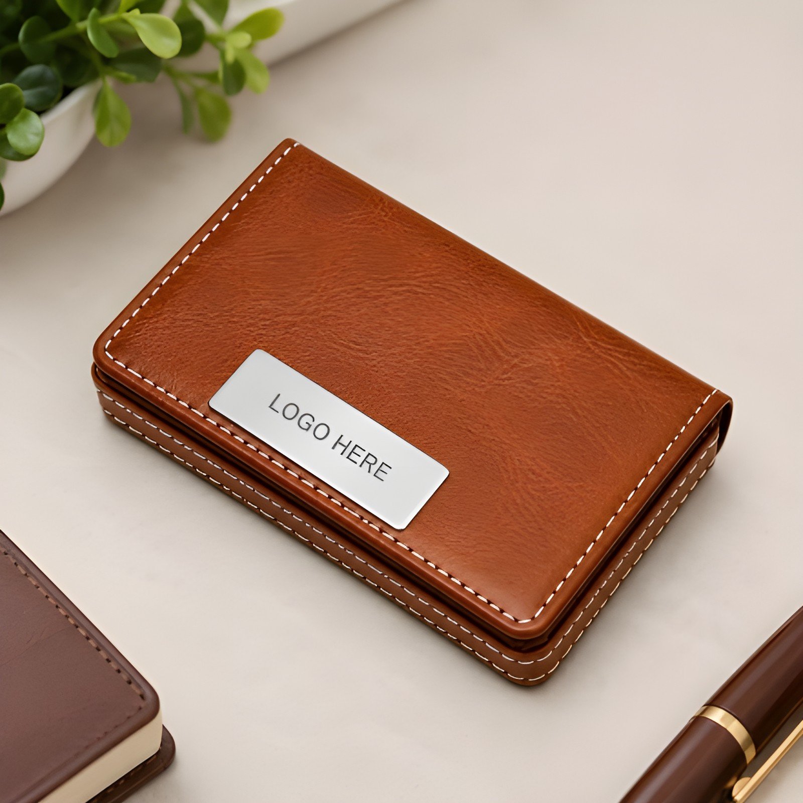 Visiting Card Holder with Name – Brown