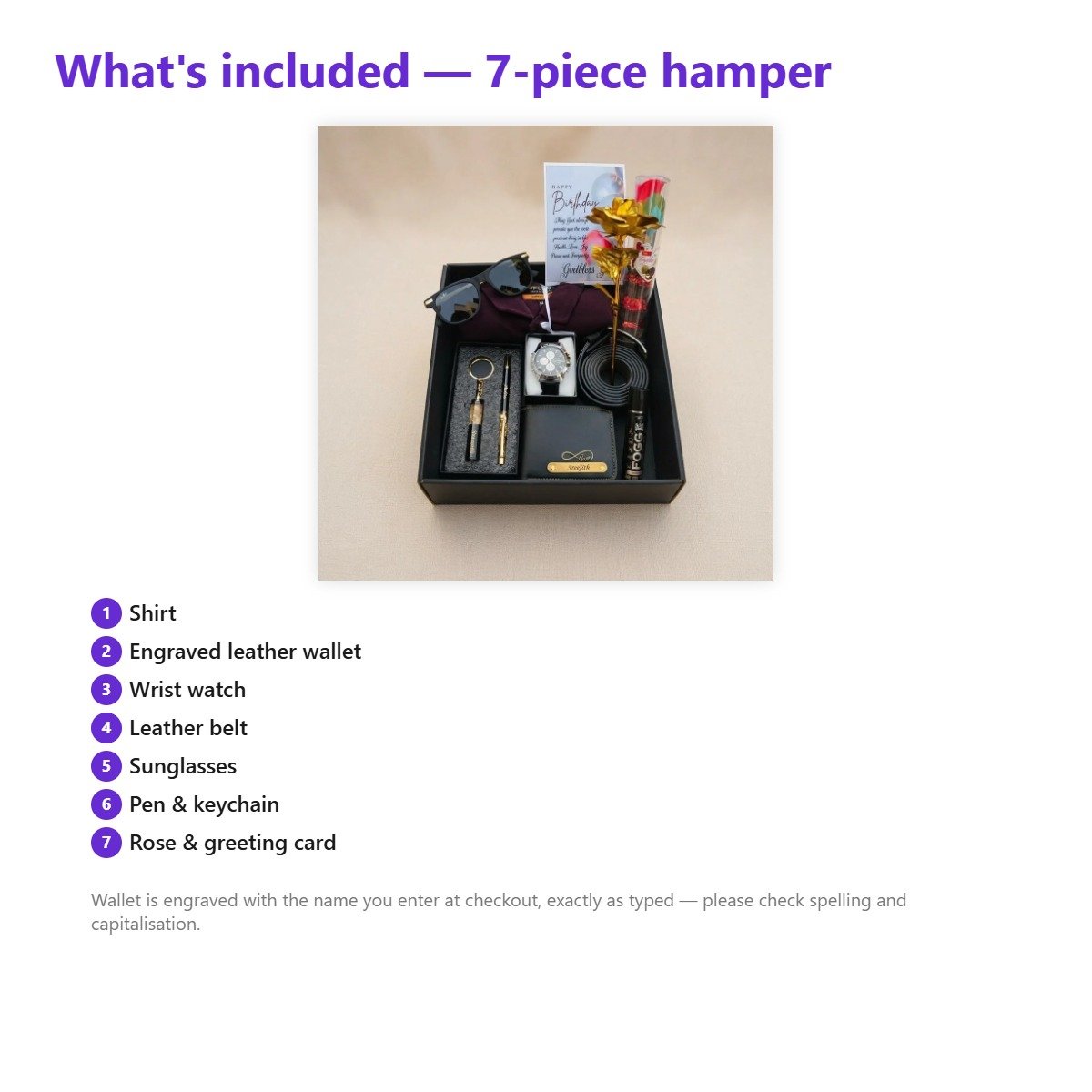 Personalised Men's Shirt, Wallet, Watch, Belt & Sunglasses Gift Hamper — What's Included