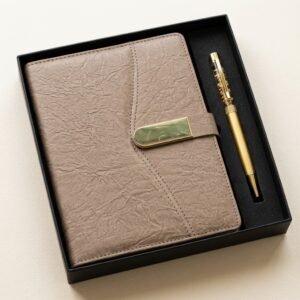 Personalised diary and gold flake pen gift set in a black gift box