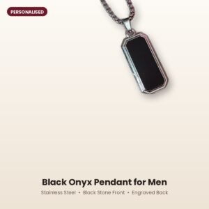Black onyx pendant for men with engraved back, stainless steel – hero