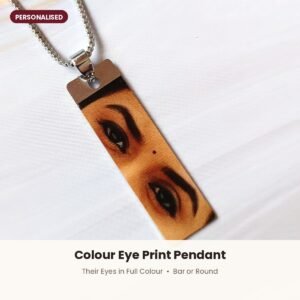 Colour eye print pendant with a close-up of the eyes