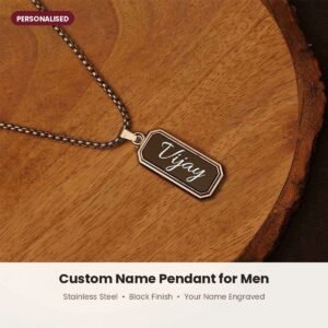Custom name pendant for men, black stainless steel bar – hero