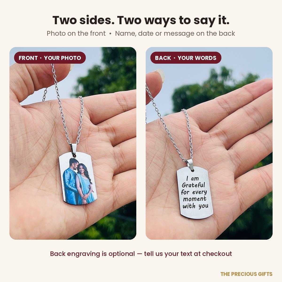 Personalised army style photo pendant, stainless steel