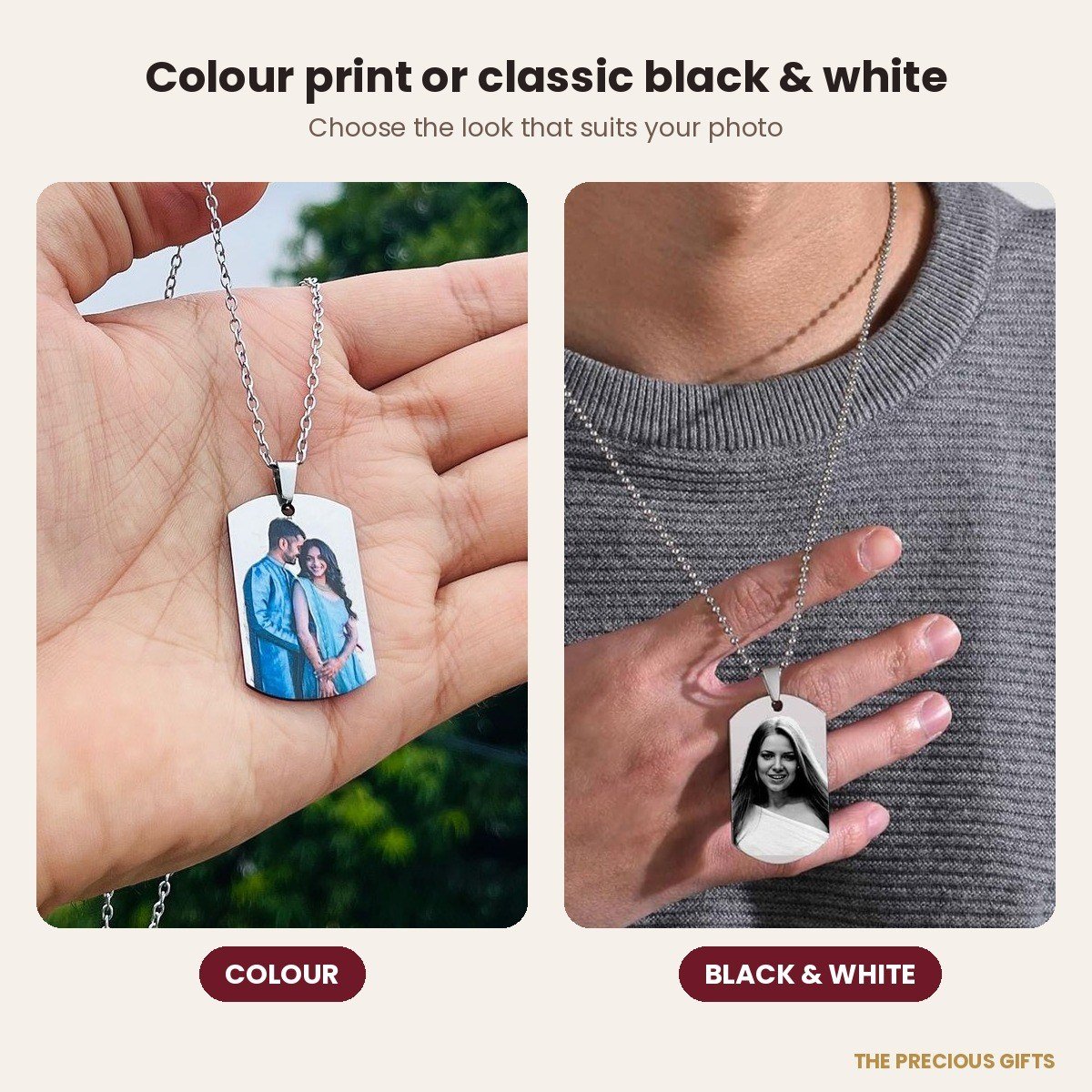 Personalised army style photo pendant, stainless steel