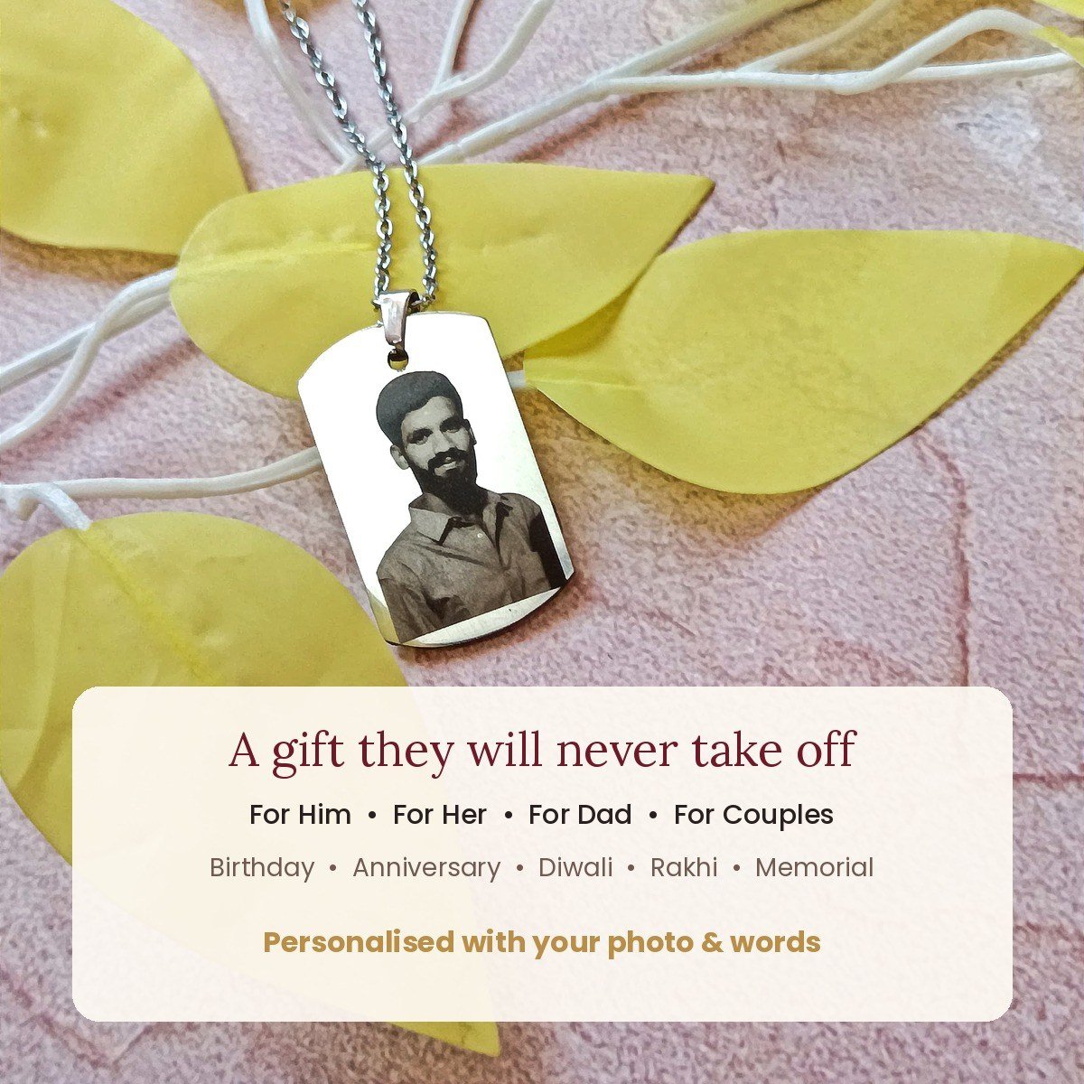 Personalised army style photo pendant, stainless steel