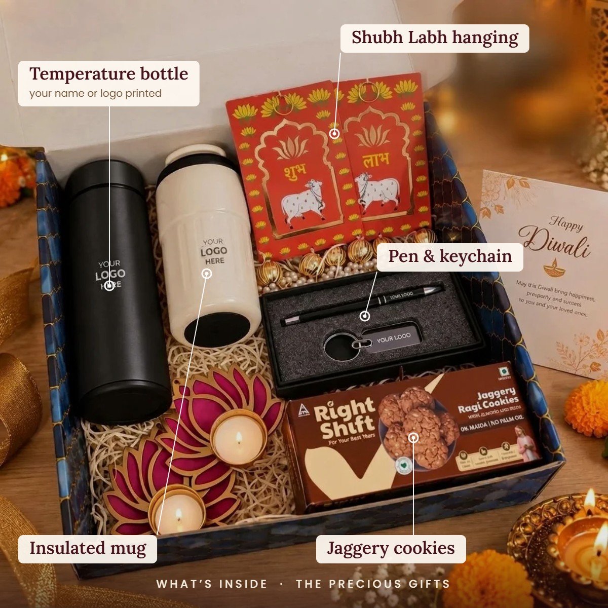 What is inside the Bottle, Mug & Cookies Corporate Hamper