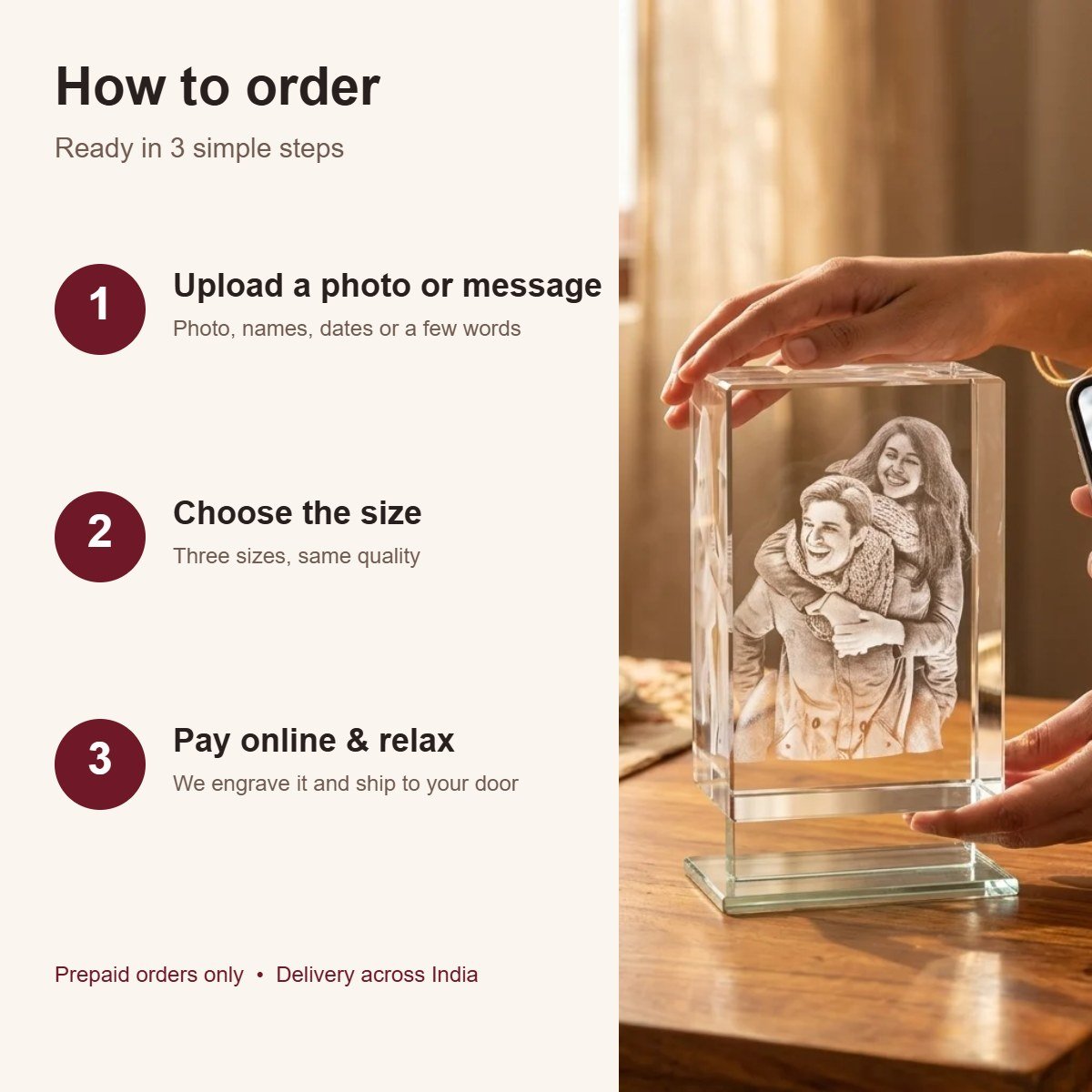 Engraved crystal lamp with photo, personalised gift for parents – how to order