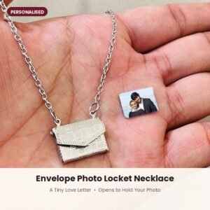 Envelope photo locket necklace with mini photo inside