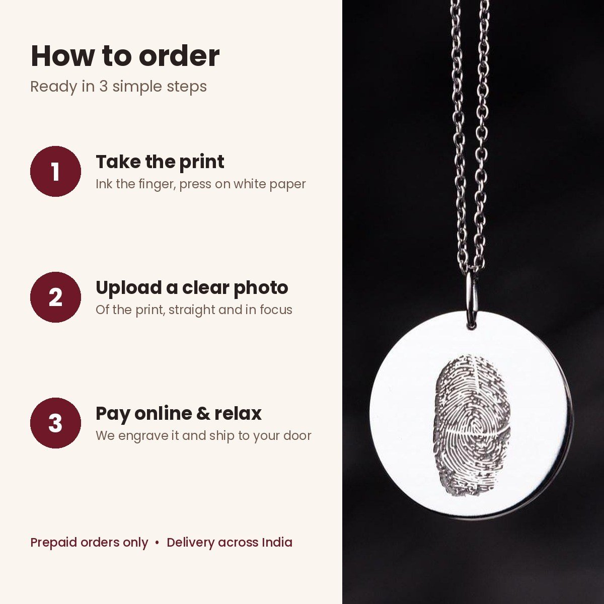 Fingerprint pendant necklace engraved with your fingerprint