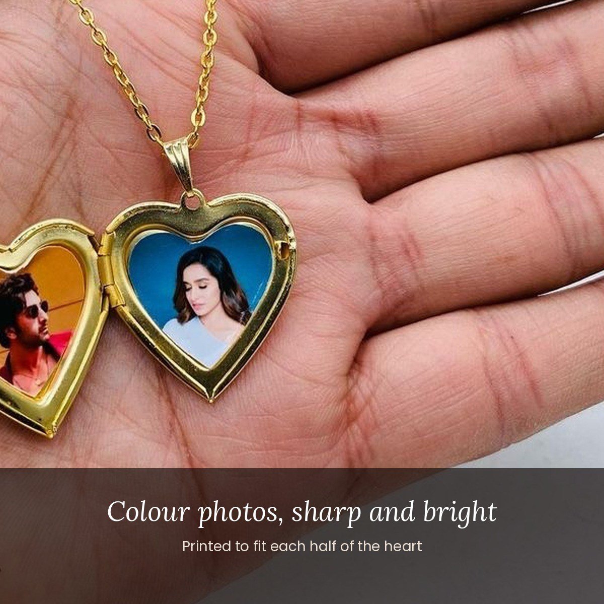 Heart locket with photo, gold-tone, names engraved – feature